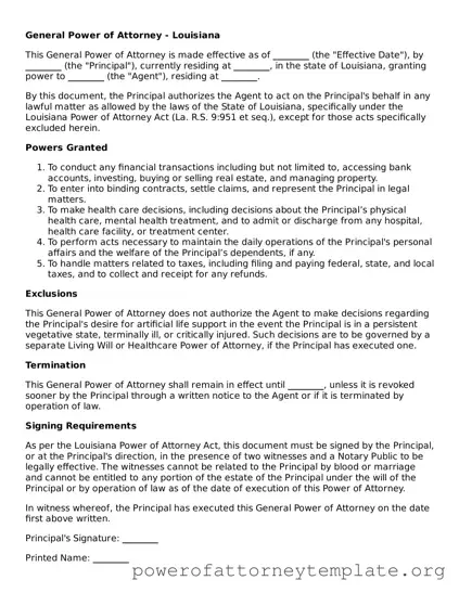 Legal Louisiana General Power of Attorney Template