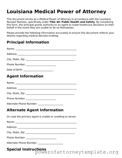 Legal Louisiana Medical Power of Attorney Template