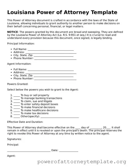 Legal Louisiana Power of Attorney Template