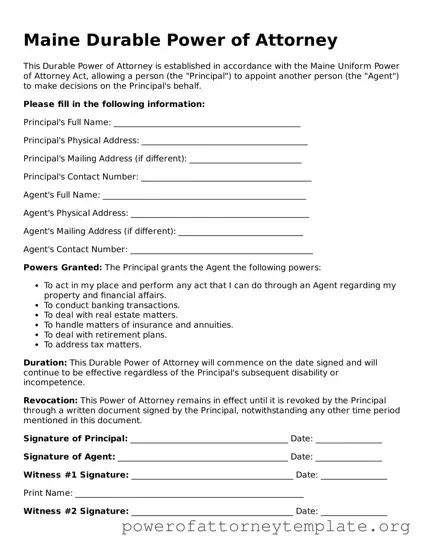 Legal Maine Durable Power of Attorney Template
