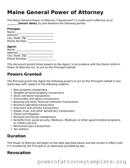 Legal Maine General Power of Attorney Template