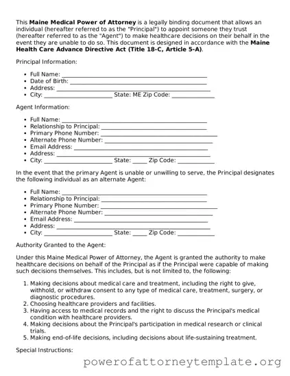 Legal Maine Medical Power of Attorney Template