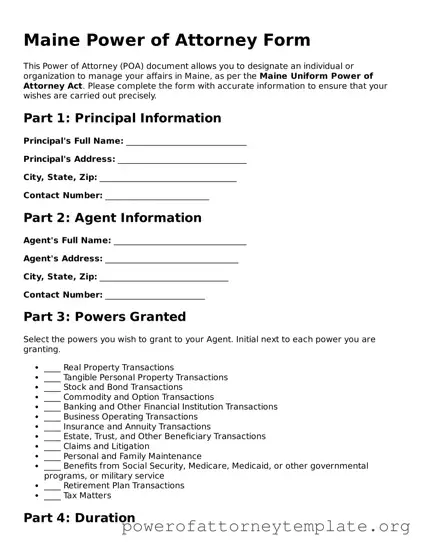 Legal Maine Power of Attorney Template