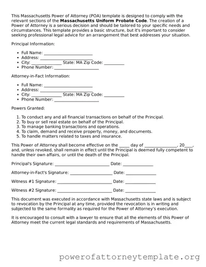 Legal Massachusetts Power of Attorney Template