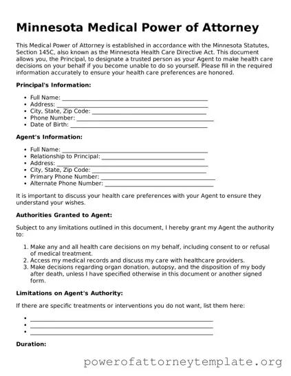 Legal Minnesota Medical Power of Attorney Template