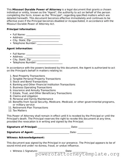 Legal Missouri Durable Power of Attorney Template