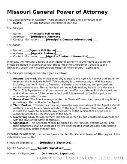 Legal Missouri General Power of Attorney Template