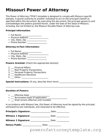 Legal Missouri Power of Attorney Template
