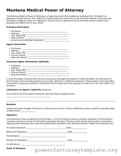 Legal Montana Medical Power of Attorney Template