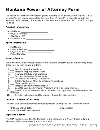 Legal Montana Power of Attorney Template