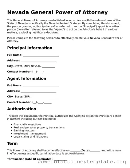 Legal Nevada General Power of Attorney Template