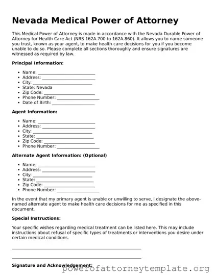 Legal Nevada Medical Power of Attorney Template