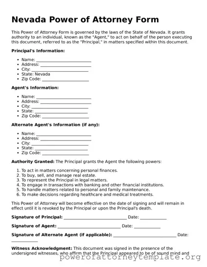 Legal Nevada Power of Attorney Template