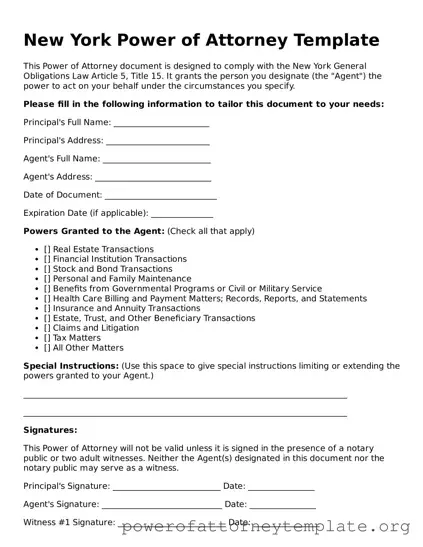 Legal New York Power of Attorney Template