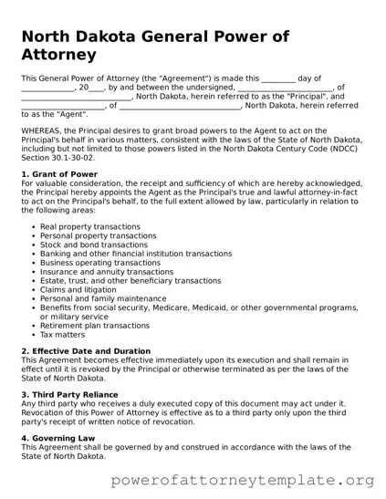 Legal North Dakota General Power of Attorney Template
