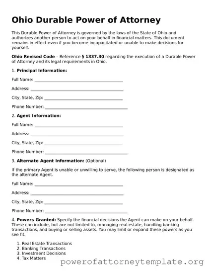 Legal Ohio Durable Power of Attorney Template