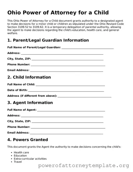 Legal Ohio Power of Attorney for a Child Template