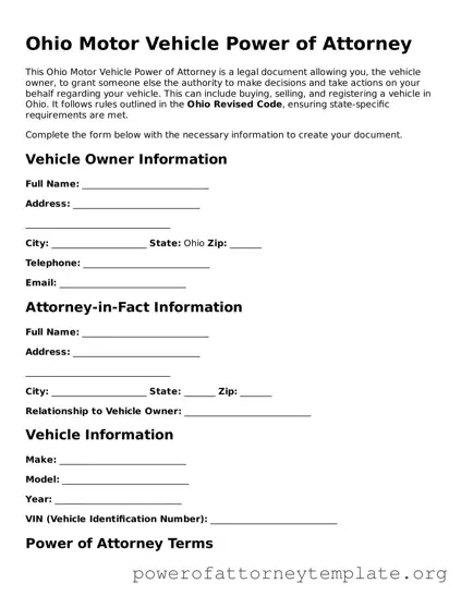 Legal Ohio Motor Vehicle Power of Attorney Template