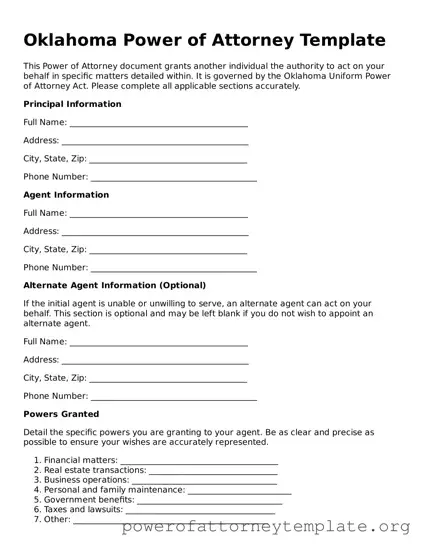 Legal Oklahoma Power of Attorney Template