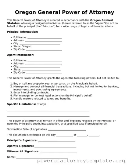 Legal Oregon General Power of Attorney Template