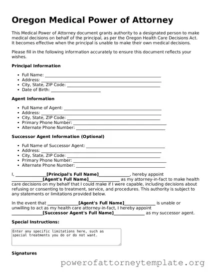 Legal Oregon Medical Power of Attorney Template