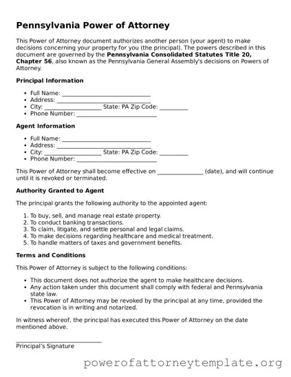 Legal Pennsylvania Power of Attorney Template