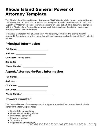Legal Rhode Island General Power of Attorney Template