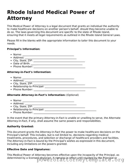 Legal Rhode Island Medical Power of Attorney Template