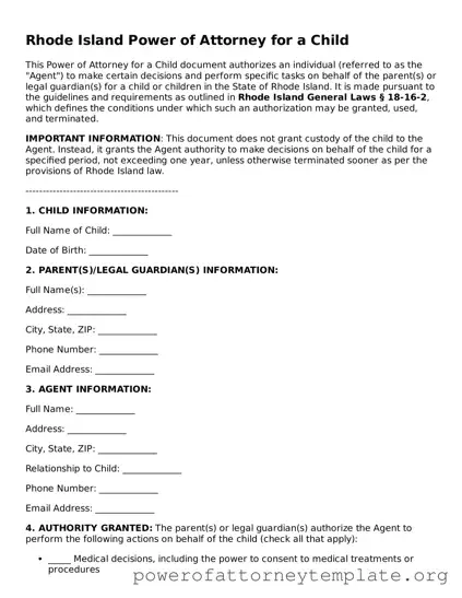 Legal Rhode Island Power of Attorney for a Child Template
