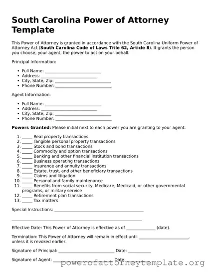 Legal South Carolina Power of Attorney Template