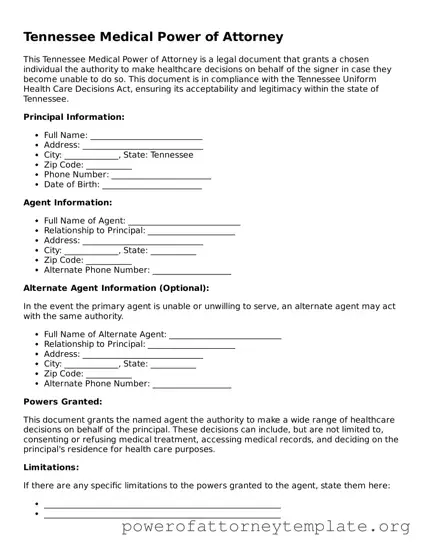 Legal Tennessee Medical Power of Attorney Template