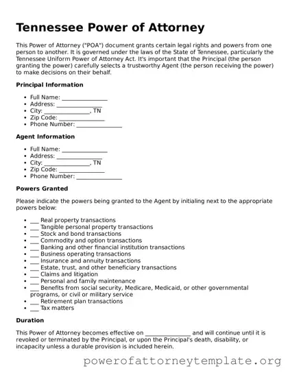 Legal Tennessee Power of Attorney Template