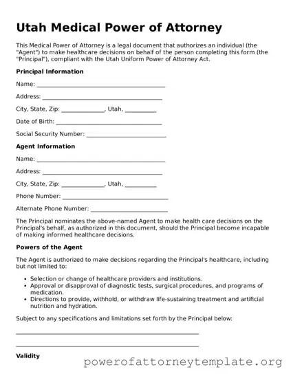 Legal Utah Medical Power of Attorney Template