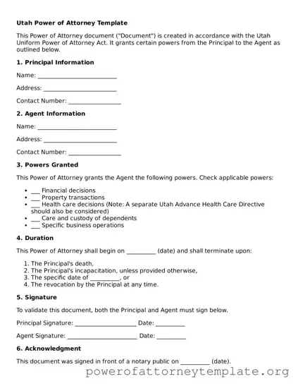 Legal Utah Power of Attorney Template