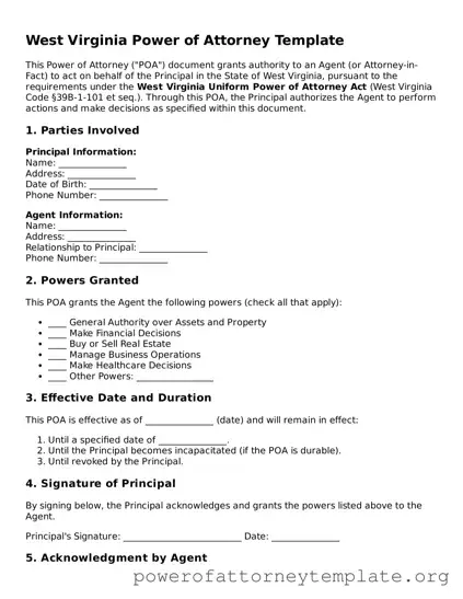 Legal West Virginia Power of Attorney Template