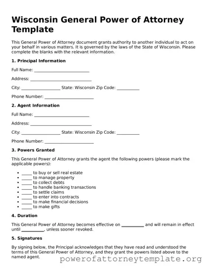 Legal Wisconsin General Power of Attorney Template