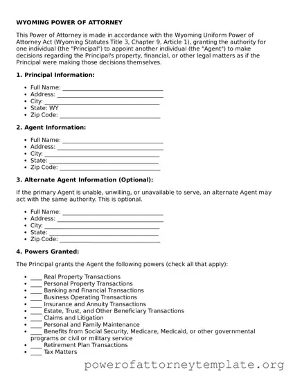 Legal Wyoming Power of Attorney Template