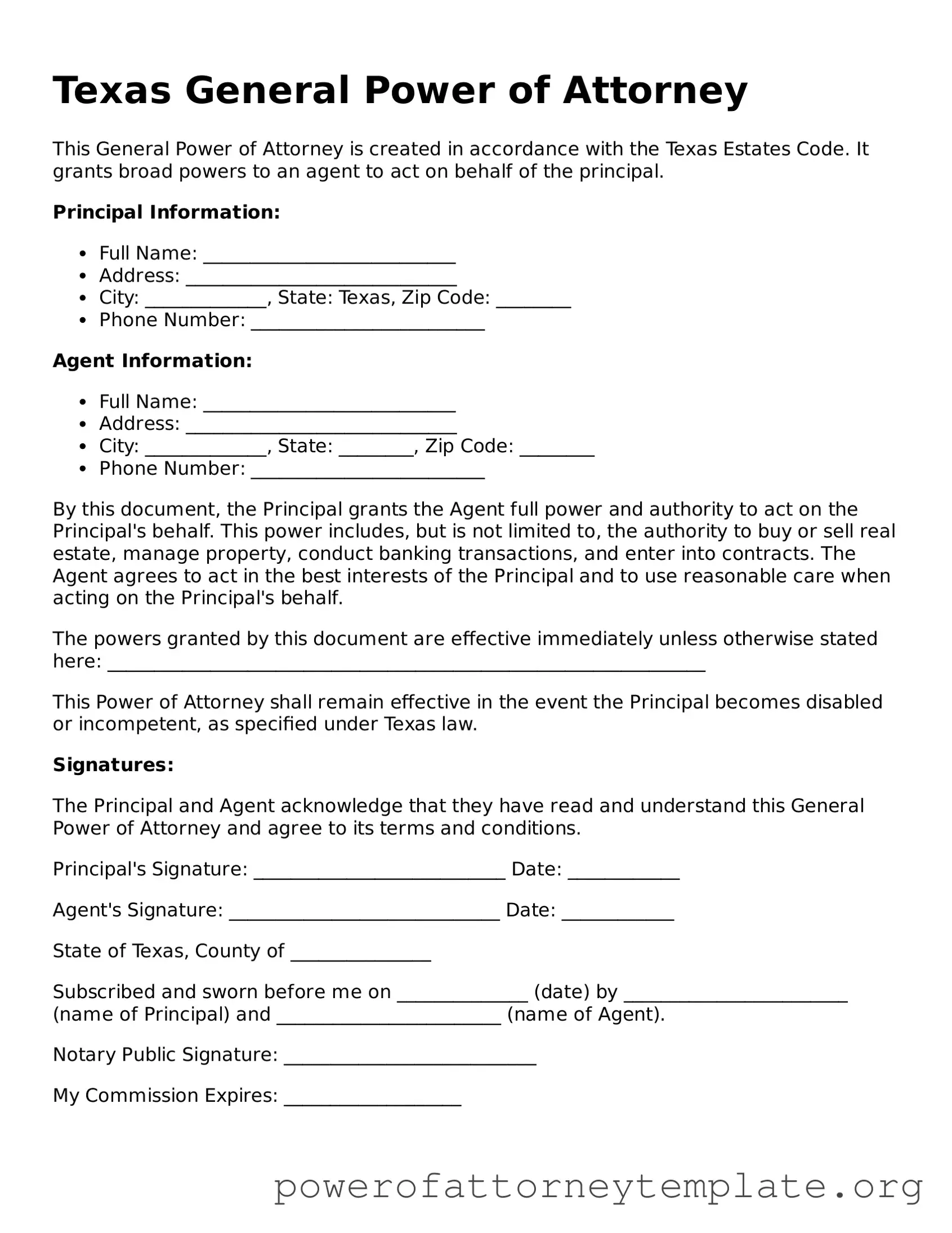 Legal Texas General Power of Attorney Template