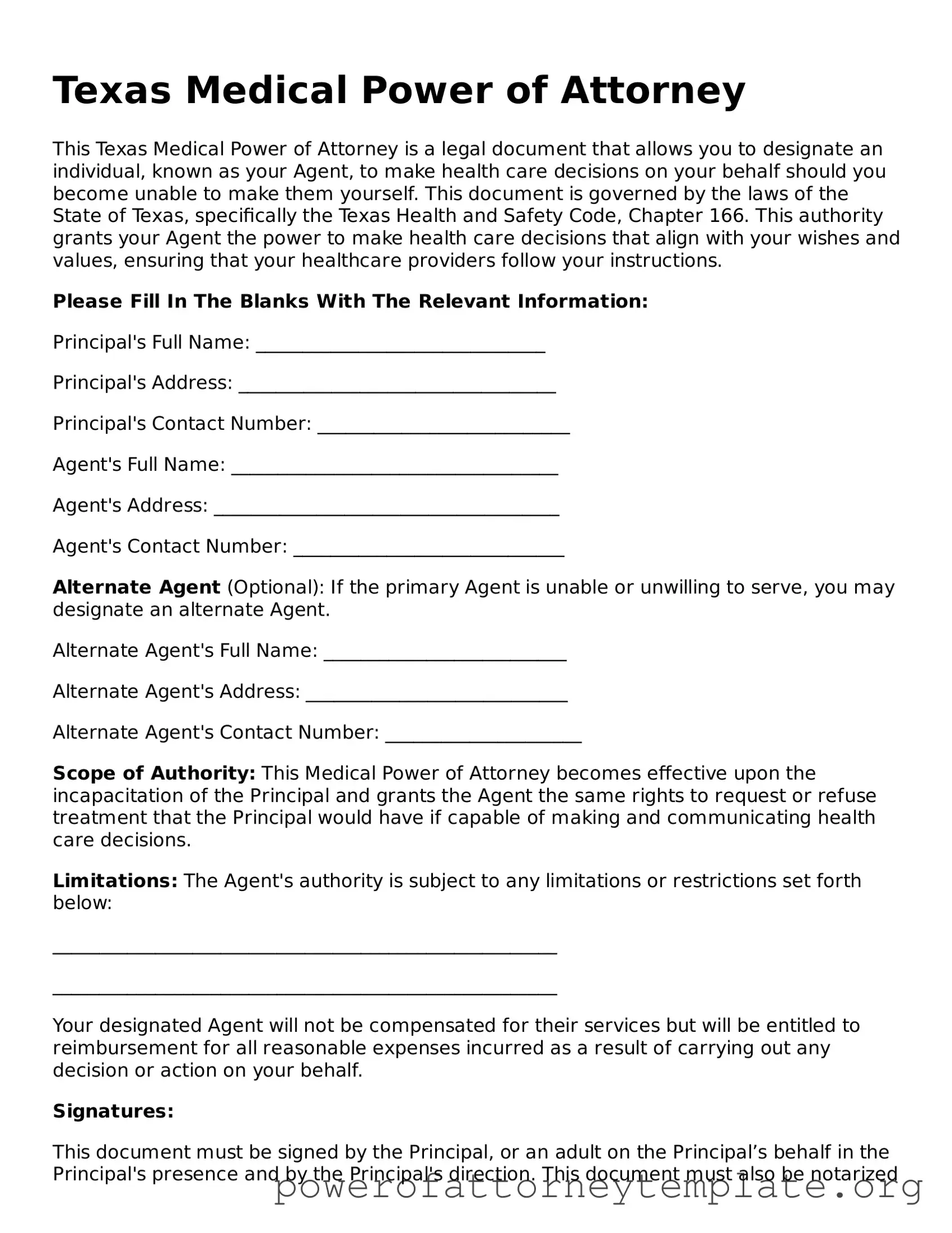 Legal Texas Medical Power of Attorney Template
