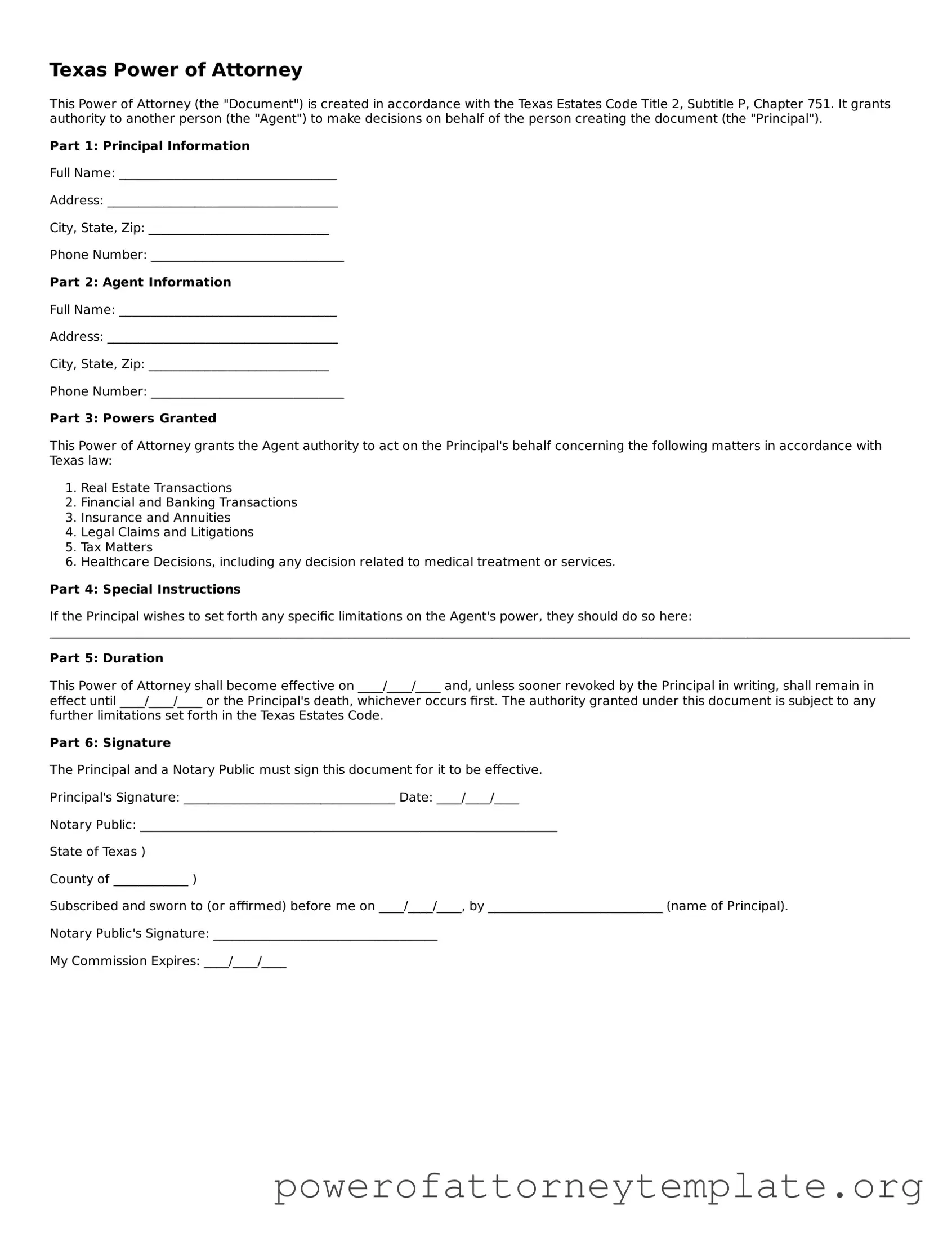 Legal Texas Power of Attorney Template