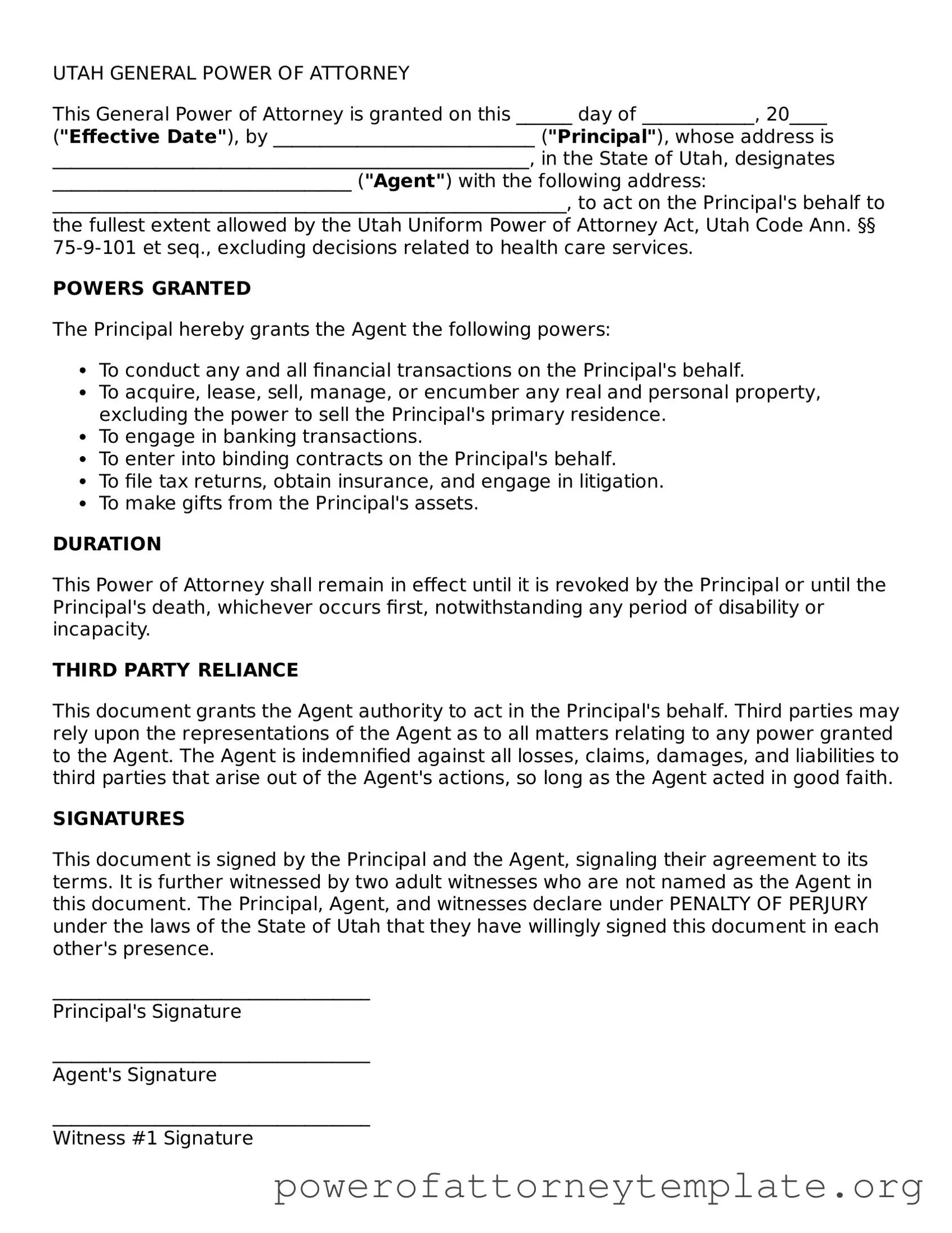 Legal Utah General Power of Attorney Template