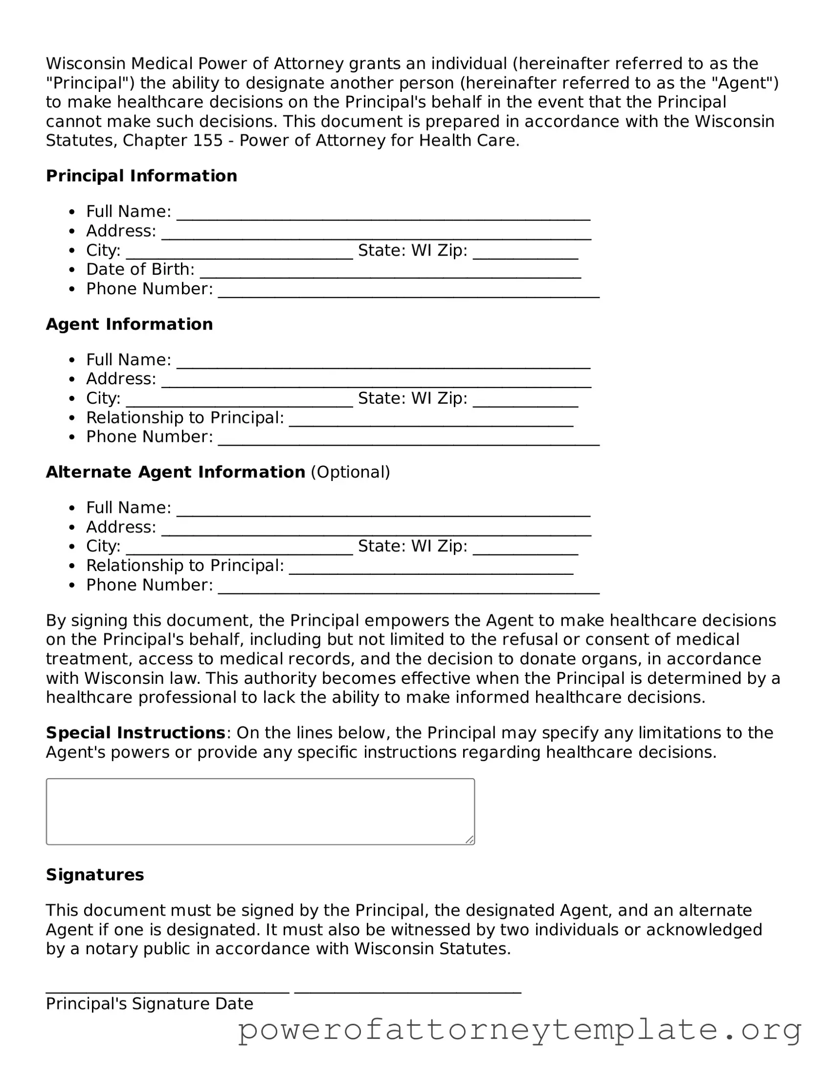 Legal Wisconsin Medical Power of Attorney Template