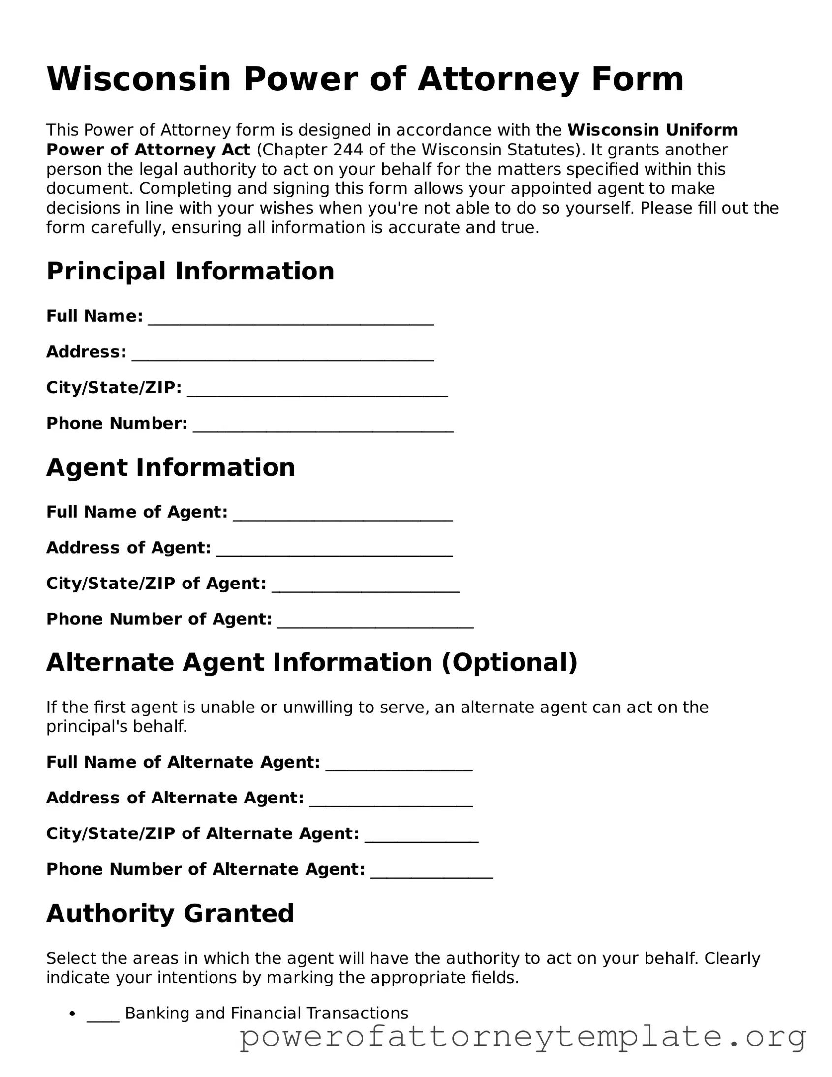 Legal Wisconsin Power of Attorney Template