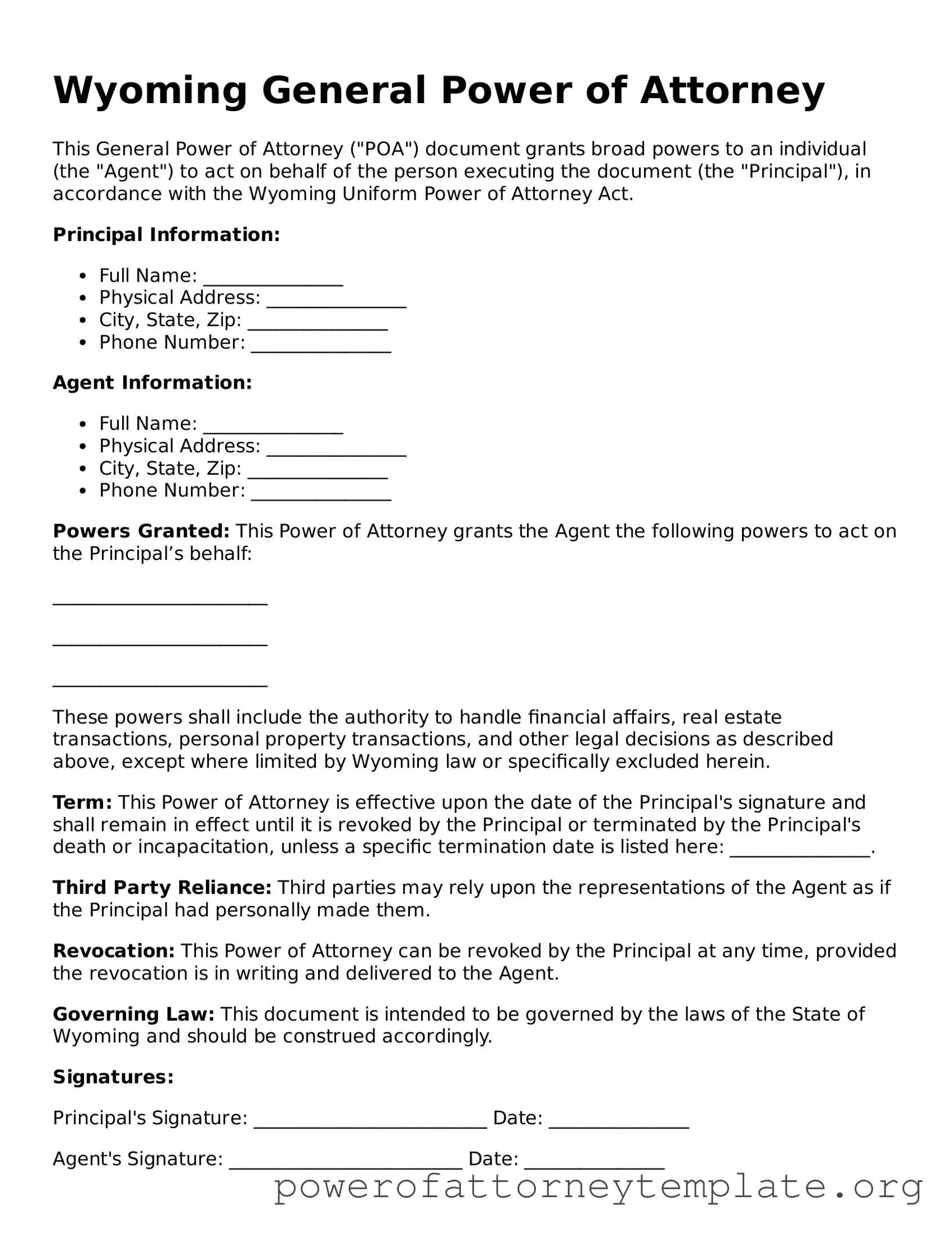 Legal Wyoming General Power of Attorney Template